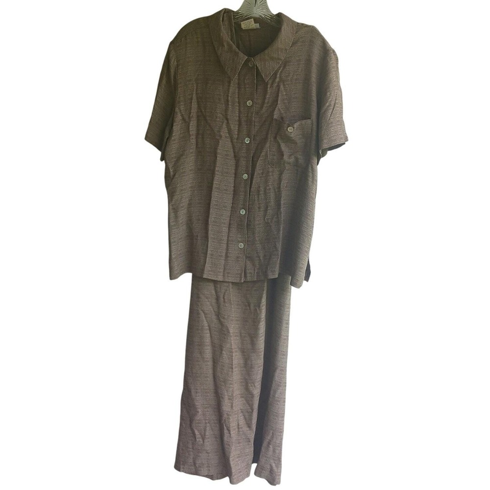 Two Twenty Vintage 2 Pc Set‎ 1752 Womens XLG Brown Maxi Dress Button Down Shirt